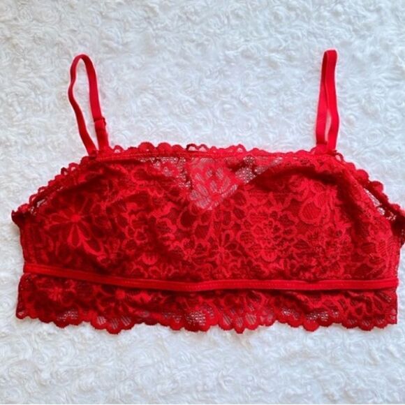 Red lace cami overlay bralette bra adjustable straps aerie size small - Picture 1 of 4